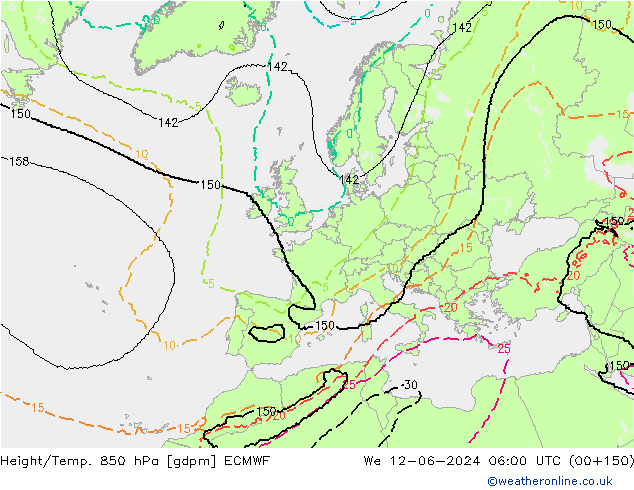 Hoogte/Temp. 850 hPa ECMWF wo 12.06.2024 06 UTC