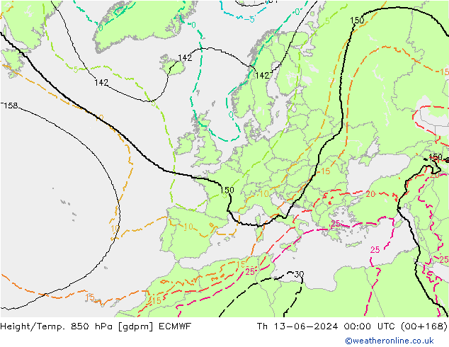 Height/Temp. 850 hPa ECMWF Do 13.06.2024 00 UTC