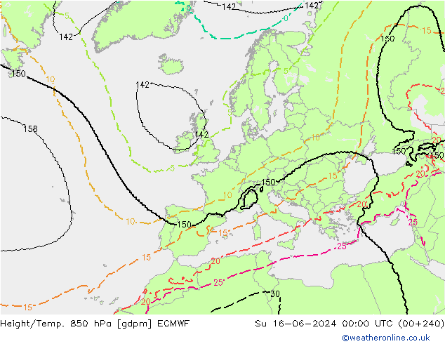 Height/Temp. 850 hPa ECMWF So 16.06.2024 00 UTC