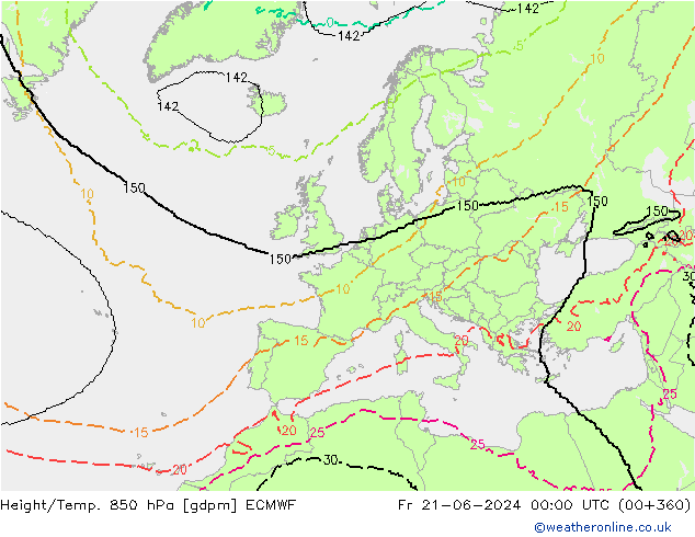 Height/Temp. 850 hPa ECMWF Fr 21.06.2024 00 UTC