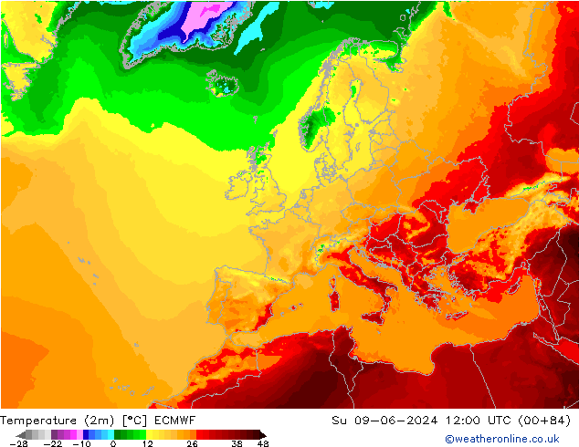 Temperature (2m) ECMWF Ne 09.06.2024 12 UTC