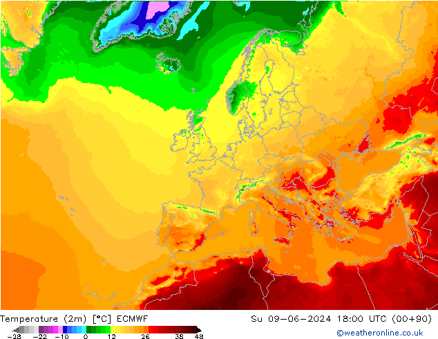 Temperature (2m) ECMWF Ne 09.06.2024 18 UTC