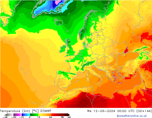 Temperature (2m) ECMWF We 12.06.2024 00 UTC