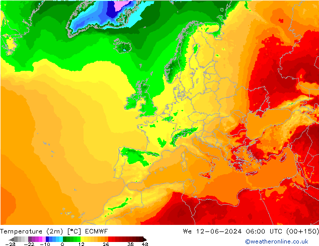 Temperatura (2m) ECMWF mié 12.06.2024 06 UTC