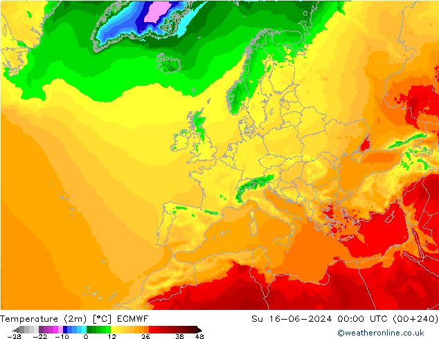 Temperatura (2m) ECMWF Dom 16.06.2024 00 UTC