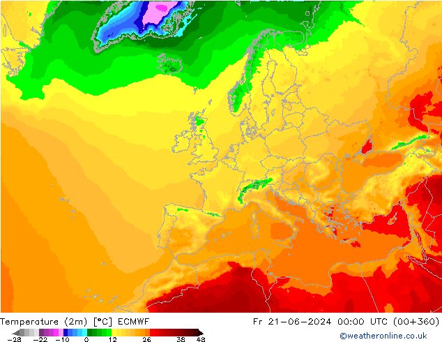 Temperatura (2m) ECMWF ven 21.06.2024 00 UTC