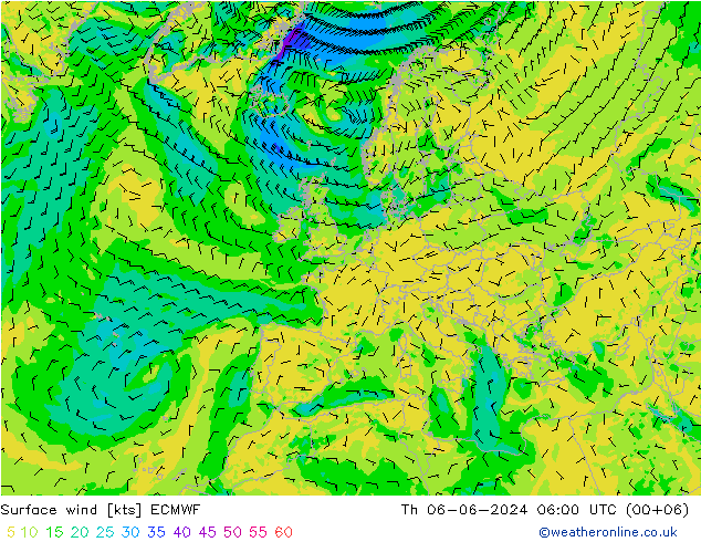 Vent 10 m ECMWF jeu 06.06.2024 06 UTC