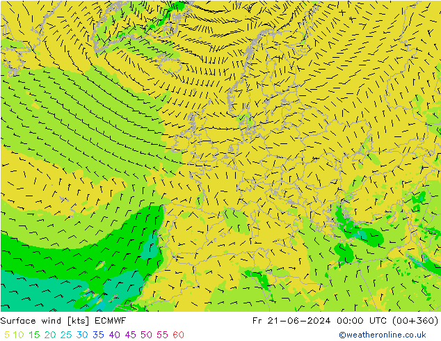 Vento 10 m ECMWF Sex 21.06.2024 00 UTC