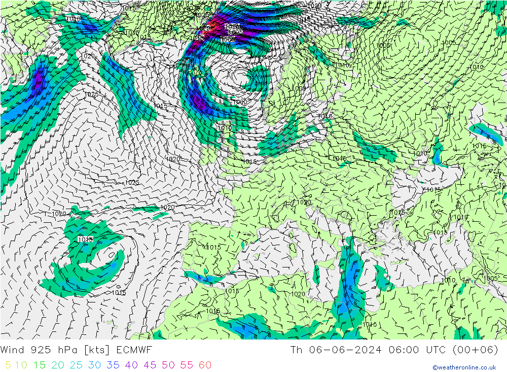 Wind 925 hPa ECMWF Th 06.06.2024 06 UTC