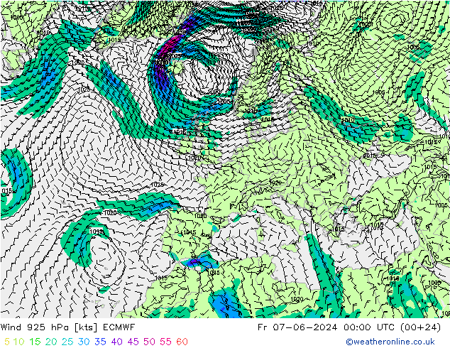 Wind 925 hPa ECMWF Fr 07.06.2024 00 UTC