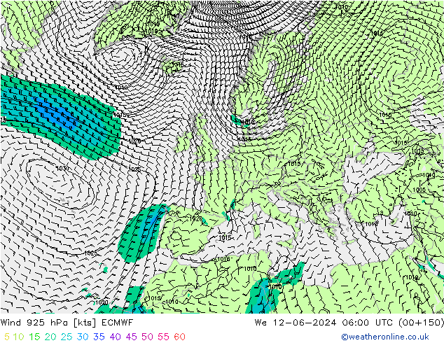 Vento 925 hPa ECMWF Qua 12.06.2024 06 UTC