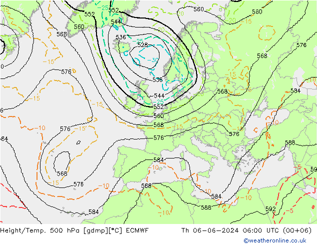 Hoogte/Temp. 500 hPa ECMWF do 06.06.2024 06 UTC