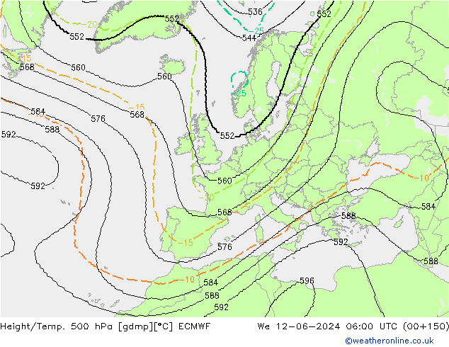 Hoogte/Temp. 500 hPa ECMWF wo 12.06.2024 06 UTC