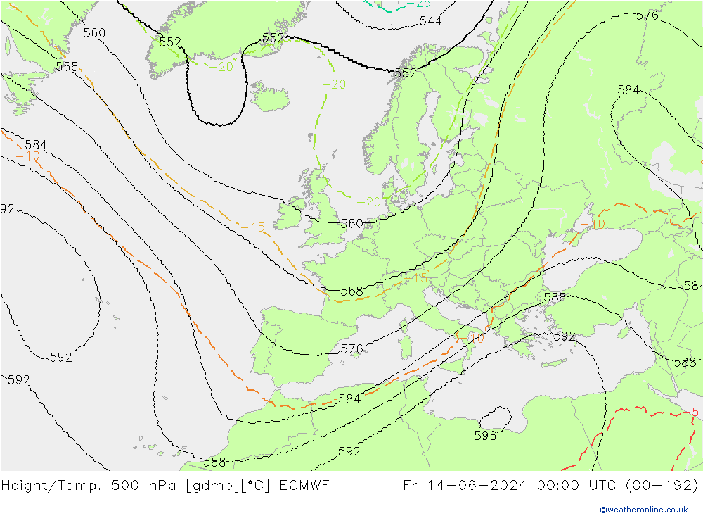 Yükseklik/Sıc. 500 hPa ECMWF Cu 14.06.2024 00 UTC