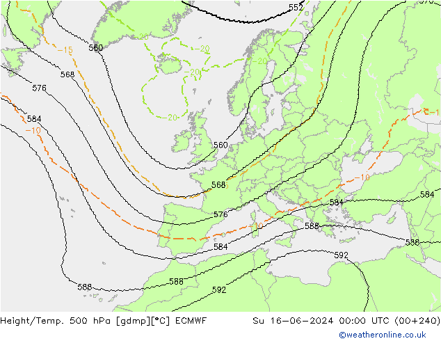 Height/Temp. 500 hPa ECMWF So 16.06.2024 00 UTC