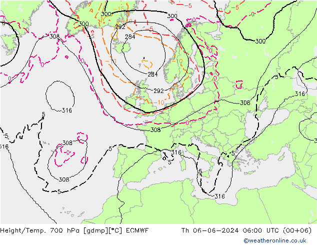 Height/Temp. 700 hPa ECMWF Th 06.06.2024 06 UTC