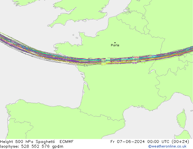 Geop. 500 hPa Spaghetti ECMWF vie 07.06.2024 00 UTC