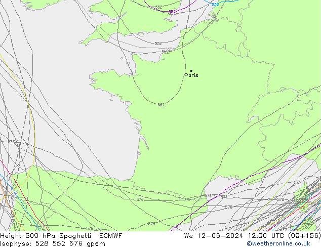Geop. 500 hPa Spaghetti ECMWF mié 12.06.2024 12 UTC