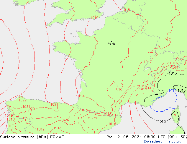 Pressione al suolo ECMWF mer 12.06.2024 06 UTC