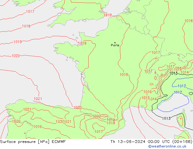 Presión superficial ECMWF jue 13.06.2024 00 UTC