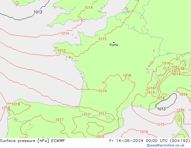 ciśnienie ECMWF pt. 14.06.2024 00 UTC