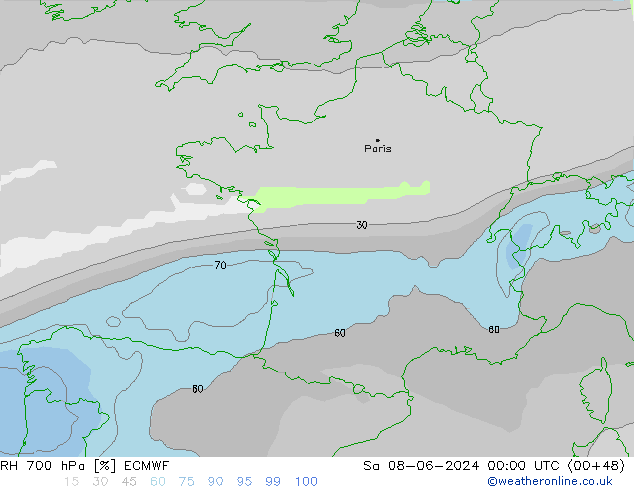 RH 700 hPa ECMWF Sa 08.06.2024 00 UTC