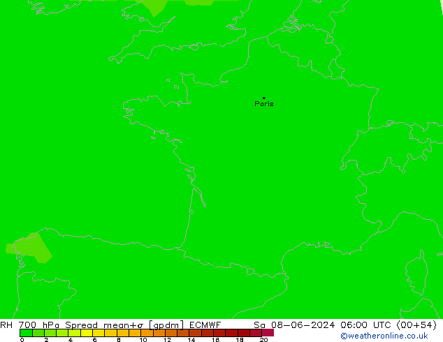 RH 700 hPa Spread ECMWF Sa 08.06.2024 06 UTC