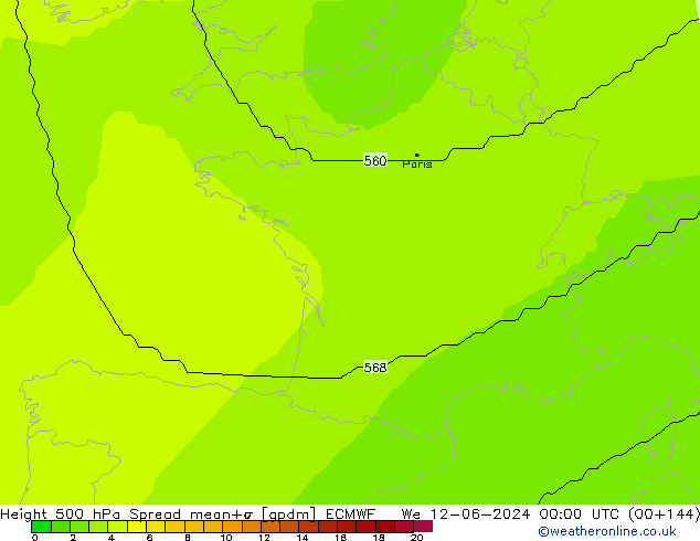 Height 500 hPa Spread ECMWF mer 12.06.2024 00 UTC