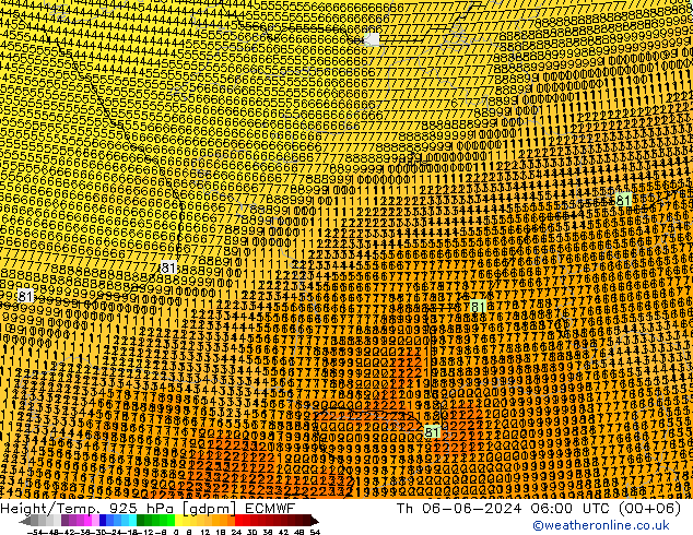 Geop./Temp. 925 hPa ECMWF jue 06.06.2024 06 UTC