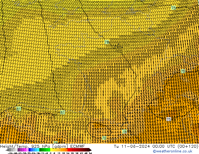 Height/Temp. 925 hPa ECMWF mar 11.06.2024 00 UTC