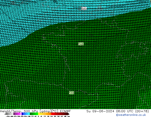 Height/Temp. 500 hPa ECMWF dom 09.06.2024 06 UTC