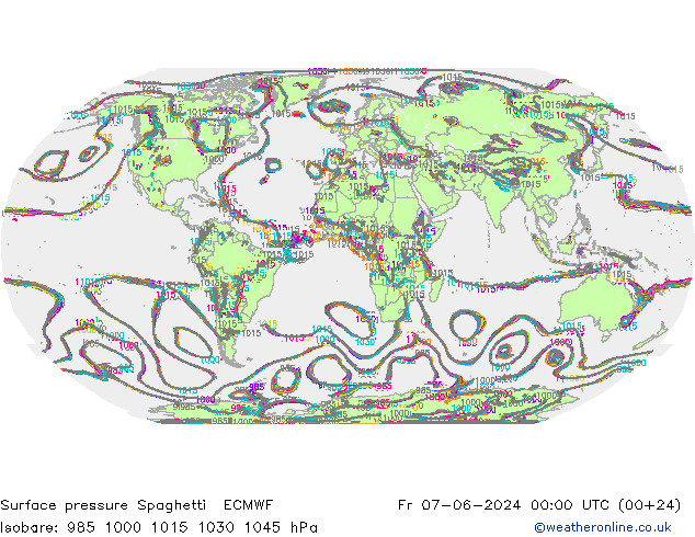 Bodendruck Spaghetti ECMWF Fr 07.06.2024 00 UTC