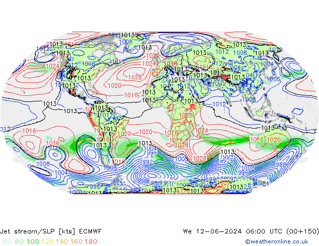 Jet stream/SLP ECMWF We 12.06.2024 06 UTC