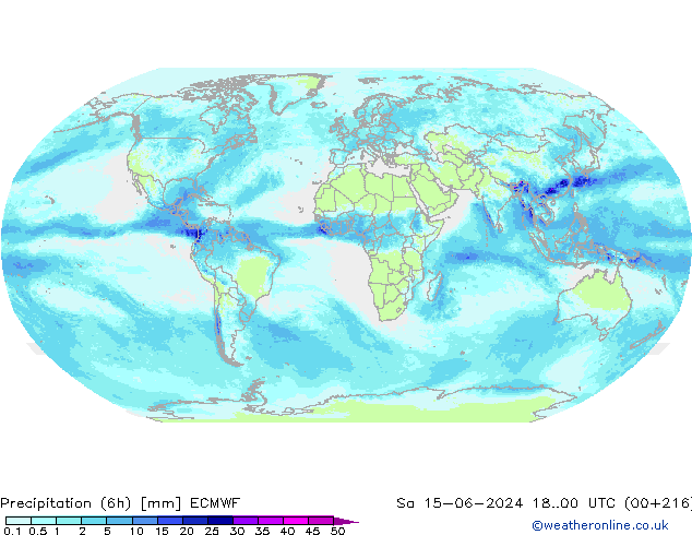 Precipitation (6h) ECMWF Sa 15.06.2024 00 UTC