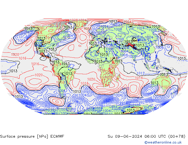 Luchtdruk (Grond) ECMWF zo 09.06.2024 06 UTC