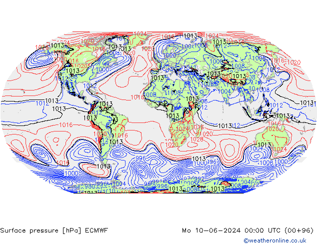 Pressione al suolo ECMWF lun 10.06.2024 00 UTC