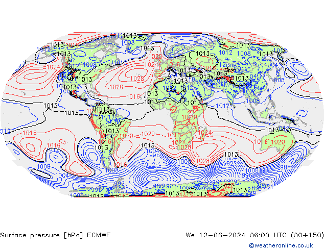 Pressione al suolo ECMWF mer 12.06.2024 06 UTC