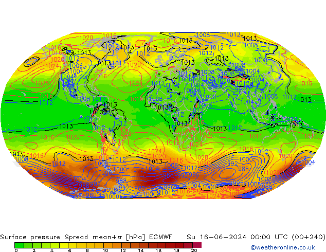 pressão do solo Spread ECMWF Dom 16.06.2024 00 UTC