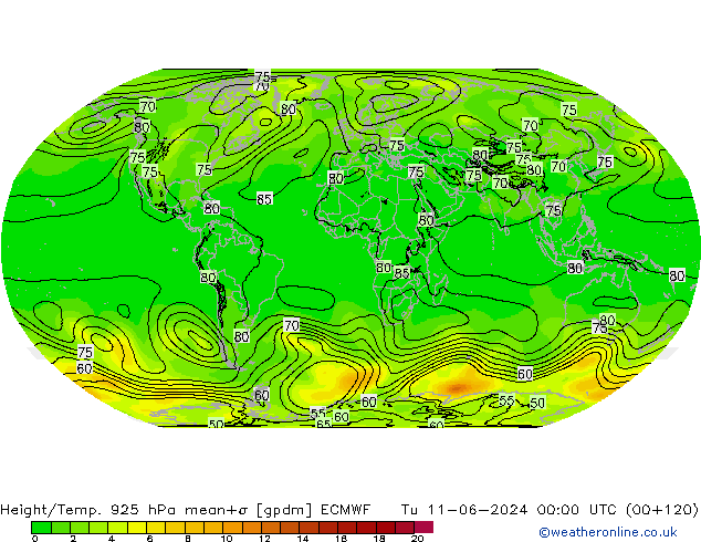 Geop./Temp. 925 hPa ECMWF mar 11.06.2024 00 UTC