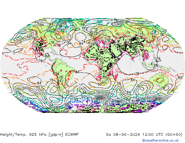 Geop./Temp. 925 hPa ECMWF sáb 08.06.2024 12 UTC