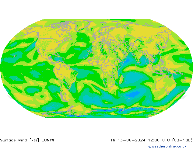 Rüzgar 10 m ECMWF Per 13.06.2024 12 UTC