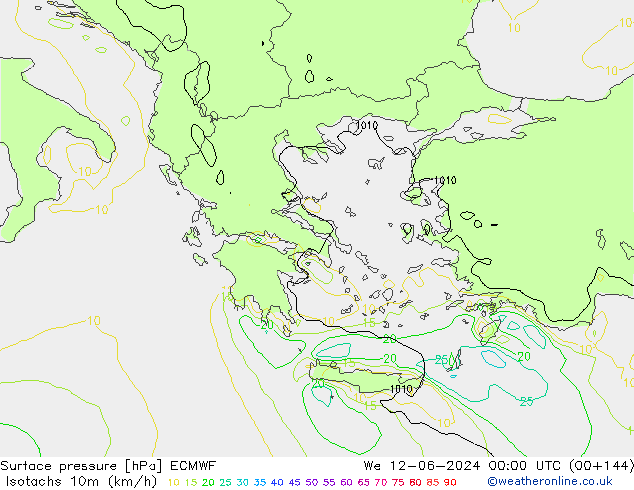 Isotachs (kph) ECMWF St 12.06.2024 00 UTC