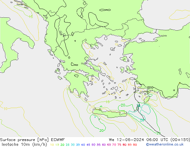 Isotachs (kph) ECMWF Qua 12.06.2024 06 UTC