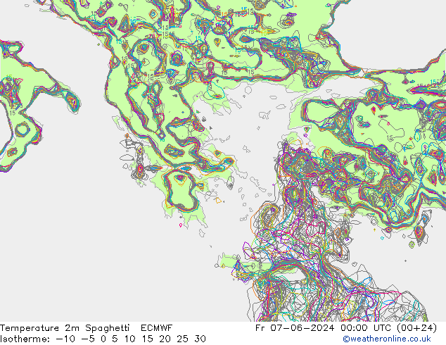Temperatuurkaart Spaghetti ECMWF vr 07.06.2024 00 UTC