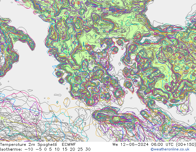 Temperatura 2m Spaghetti ECMWF Qua 12.06.2024 06 UTC