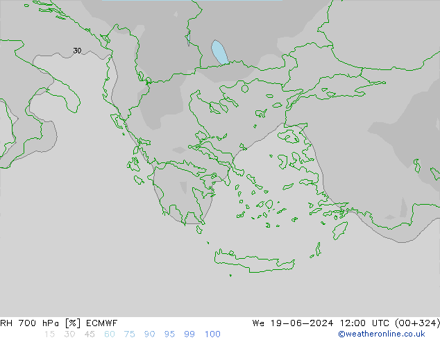 RH 700 hPa ECMWF mer 19.06.2024 12 UTC