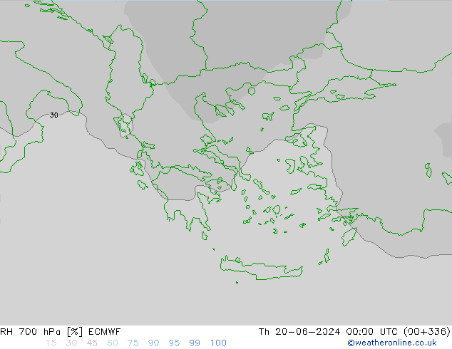 RH 700 hPa ECMWF Th 20.06.2024 00 UTC