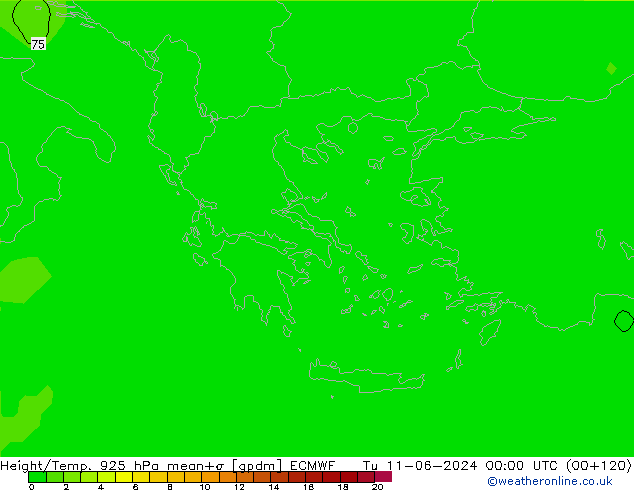 Height/Temp. 925 гПа ECMWF вт 11.06.2024 00 UTC