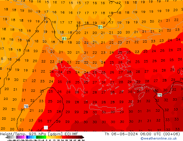 Hoogte/Temp. 925 hPa ECMWF do 06.06.2024 06 UTC