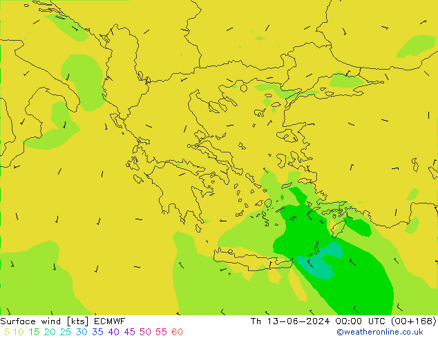 Surface wind ECMWF Th 13.06.2024 00 UTC